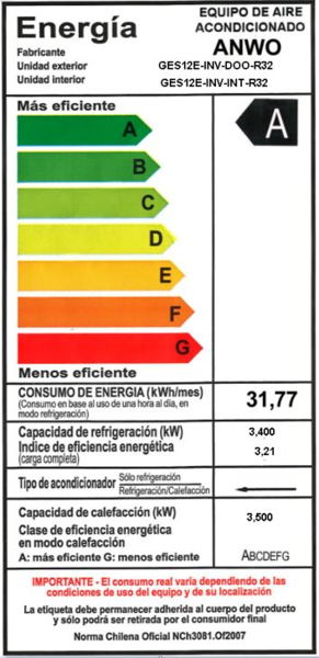 EAA. MURO INFINITY FRIO/CALOR 12.000 BTUH R32 INVERTER CON WIFI INTEGRADO